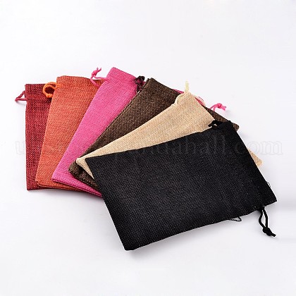 Mixed Color Burlap Packing Pouches Drawstring Bags UK-ABAG-D004-M-1
