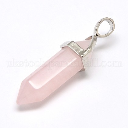 Faceted Bullet Natural Rose Quartz Double Terminated Pointed Pendants&nbsp;UK-X-G-J261-B01-1