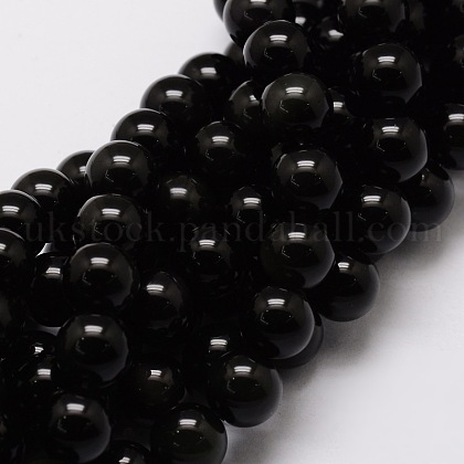 Natural Obsidian Round Beads Strands UK-G-E329-6mm-37-1