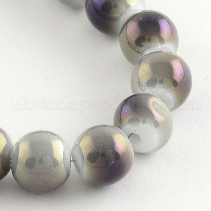 Electroplate Imitation Jade Glass Round Bead Strands UK-EGLA-Q047-10mm-07C-K-1