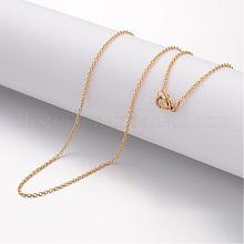 Ion Plating(IP) 304 Stainless Steel Necklace, Cable Chains, with Lobster Clasps, Real 18K Gold Plated, 19.69 inch(50cm), 1.5mm
