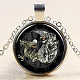 Feng Shui Yin Yang with Dragon and Tiger Pattern Flat Round Glass Pendant Necklaces UK-NJEW-N0051-010S-02-1