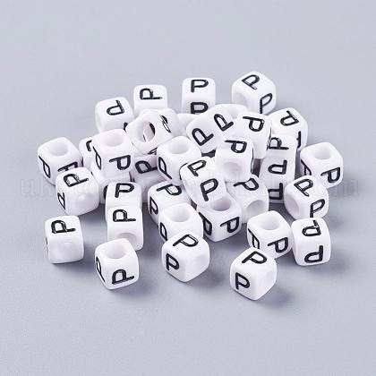 Letter P White Cube Letter Acrylic Beads for Name Jewelry Making UK-X-PL37C9308-P-1