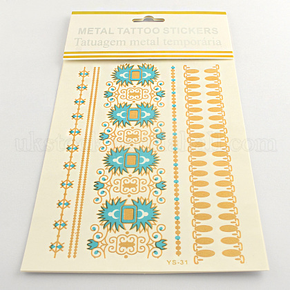 Mixed Shapes Cool Body Art Removable Fake Temporary Tattoos Metallic Paper Stickers UK-AJEW-Q081-65-1