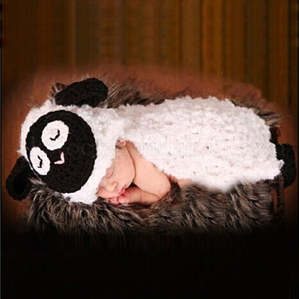 Cute Sheep Design Handmade Crochet Baby Beanie Costume Photography Props UK-AJEW-R030-27-1