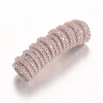Brass Micro Pave Cubic Zirconia Tube Beads, Thistle, 31x8x8mm, Hole: 5mm