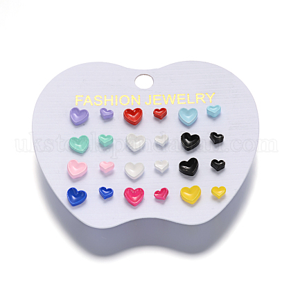 Platinum Plated Heart Spray Painted Alloy Asymmetric Stud Earrings UK-EJEW-I184-17-K-1