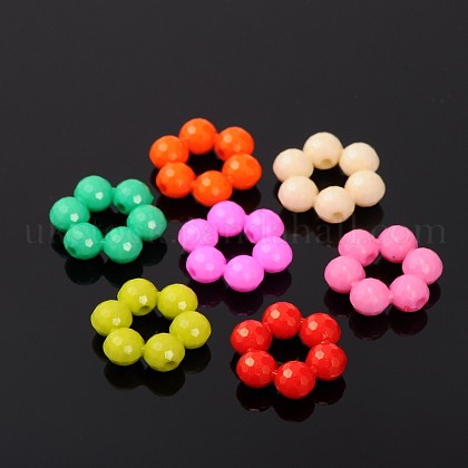 Opaque Solid Color Acrylic Faceted Donut Bead Frames UK-MACR-O008-M-K-1