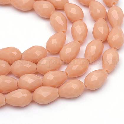 Opaque Solid Color Glass Faceted Teardrop Beads Strands UK-GLAA-Q052-B05-1