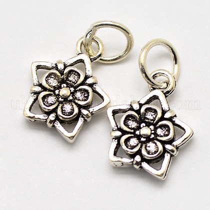 Vintage Thai Sterling Silver Star with Flower Charms Pendants for Jewelry Making UK-STER-L008-110-K-1