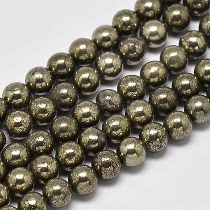 Natural Pyrite Round Beads Strands UK-G-F197-10-4mm-1