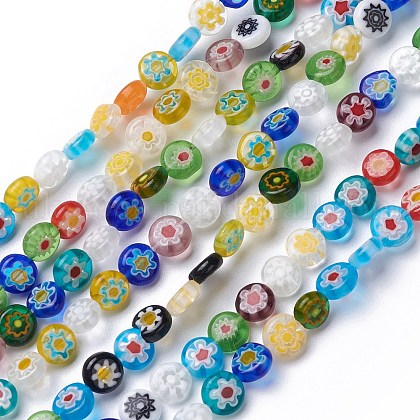 Flat Round Handmade Millefiori Glass Beads UK-LK-R004-54-1