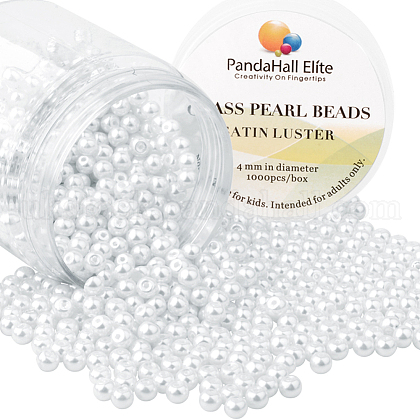 4mm Tiny Satin Luster White Glass Pearl Round Beads for Jewelry Making UK-HY-PH0002-01-B-1