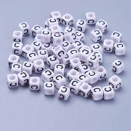 Letter C Cube White Acrylic Beads UK-X-PL37C9308-C-1