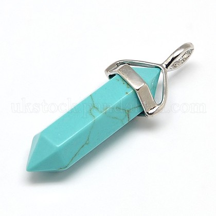 Faceted Bullet Synthetic Turquoise Double Terminated Pointed Pendants UK-G-J261-B03-1