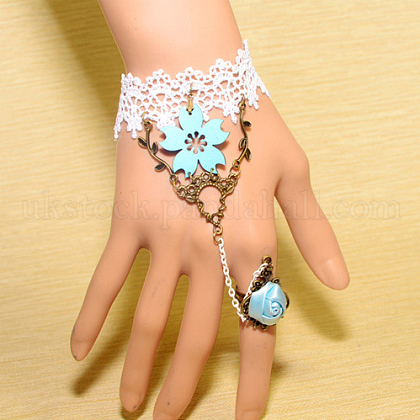 Retro Cloth Lace Gothic Alloy Flower Resin Bracelets Connected Resin Flower Rings UK-BJEW-JL041-10-K-1