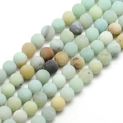 Natural Frosted Flower Amazonite Round Bead Strands UK-G-M064-6mm-07-1