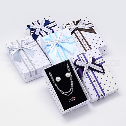 Rectangle with Polka Dot Pattern Cardboard Jewelry Set Boxes UK-CBOX-M001-66-K-1