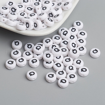 Flat Round with Letter Q Acrylic Beads UK-X-PL37C9070-Q-1