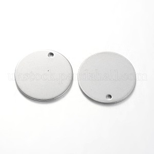 Flat Round Stainless Steel Blank Stapmping Tag Pendants UK-STAS-L166-08