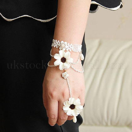 Gothic Style Flower Vine Lace Bracelet Alloy Enamel Rhinestone Finger Ring Linked Jewelry UK-BJEW-JL143-K-1