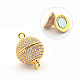 Round with Logo CZ Brass Micro Pave Cubic Zirconia Magnetic Clasps UK-ZIRC-D104-G-1
