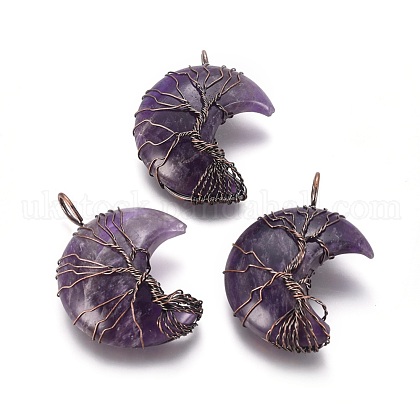 Natural Amethyst Tree of Life Wire Wrapped Pendants UK-G-L520-E02-R-NF-1