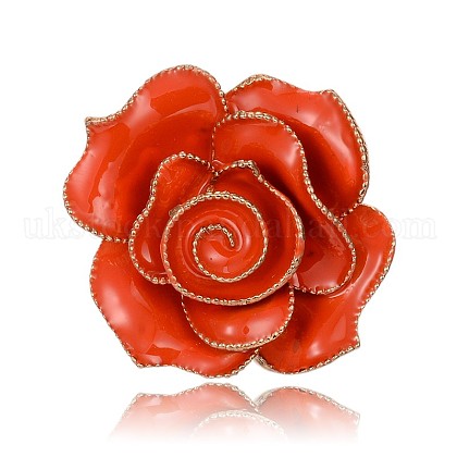 Golden Tone Alloy Enamel Rose Flower Pendants&nbsp;UK-ENAM-J162-05G-1