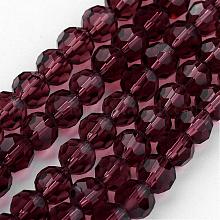 Transparent Glass Bead Strands, Imitate Austrian Crystal, Faceted(32 Facets), Round, Purple, 8mm, Hole: 1mm, about 65~67pcs/strand, 49~50cm