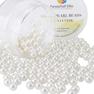 8mm About 200Pcs Glass Pearl Round Beads for Jewelry Making Round Box Kit Anti-flash White UK-HY-PH0001-8mm-011