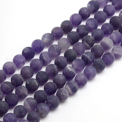 Frosted Natural Amethyst Round Bead Strands UK-G-M064-6mm-13-1