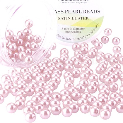 1 Box 8mm Pink Tiny Satin Luster Glass Pearl Beads Round Loose Beads for Jewelry Making UK-HY-PH0001-8mm-007-1