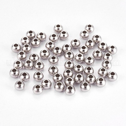 304 Stainless Steel Smooth Round Spacer Beads UK-STAS-M006-01C-1