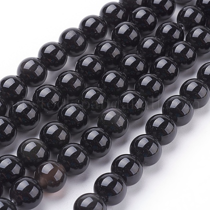 Natural Obsidian Beads Strands UK-G-G099-8mm-24-1