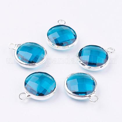 Silver Color Plated Brass Glass Flat Round Charms UK-GLAA-M003-A-30S-1