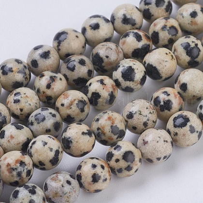 Natural Dalmation Jasper Beads Strands UK-G-G515-6mm-06-1