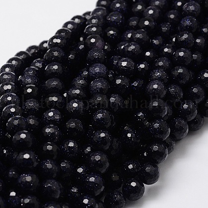 Synthetic Blue Goldstone Beads Strands UK-G-L437-38-8mm-K-1