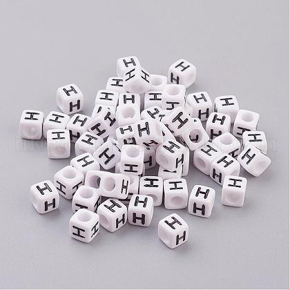 6MM White Letter Acrylic Cube Beads UK-X-PL37C9308-H-1