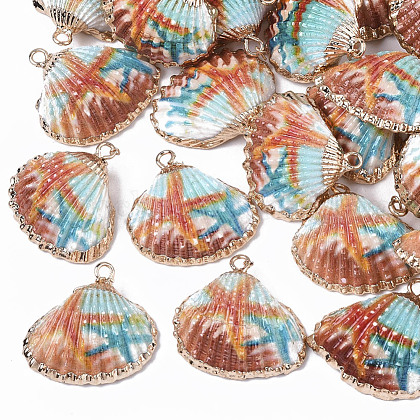 Electroplate Printed Natural Scallop Shell Pendants UK-SSHEL-R047-04-A03-1