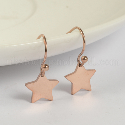 Star 304 Stainless Steel Dangle Earrings UK-EJEW-O040-03RG-K-1