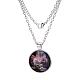 Dinosaur & Skull Pattern Flat Round Glass Pendant Necklaces&nbsp;UK-X-NJEW-N0051-009F-02-1