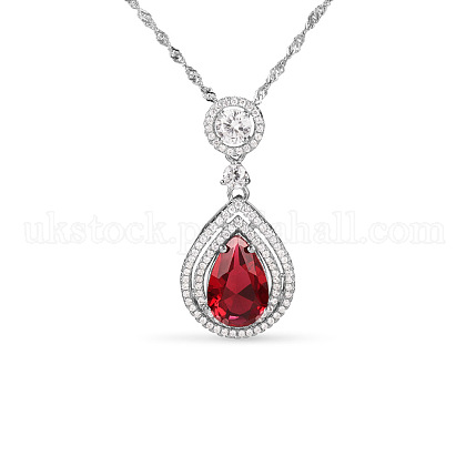 SHEGRACE Fashion Natural Red Corundum Drop Pendant Necklace UK-JN78A-1
