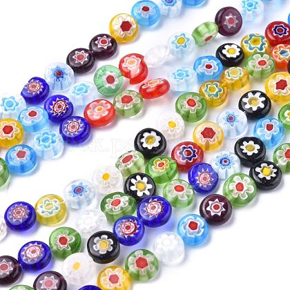 Flat Round Handmade Millefiori Glass Beads UK-LK-R004-54-1