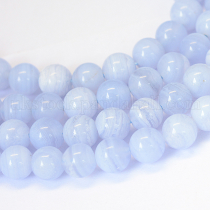 Grade AB+ Natural Blue Lace Agate Round Bead Strands UK-G-E334-8mm-18-1