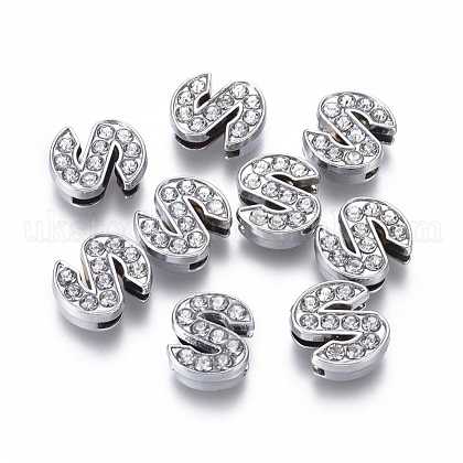 Alloy Initial Slide Charms with Grade A Rhinestones UK-ALRI-R032-S-FF-1