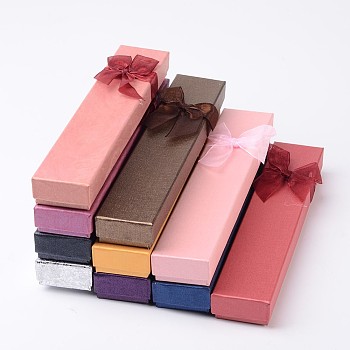 Cardboard Necklace Boxes, Rectangle, Mixed Color, about 4cm wide, 23cm long, 2.3cm high