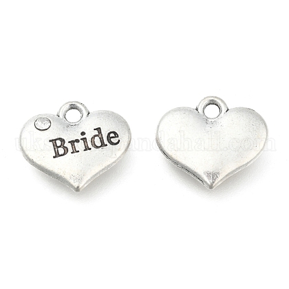 Wedding Theme Antique Silver Tone Tibetan Style Heart with Bride Rhinestone Charms UK-X-TIBEP-N005-12E-1