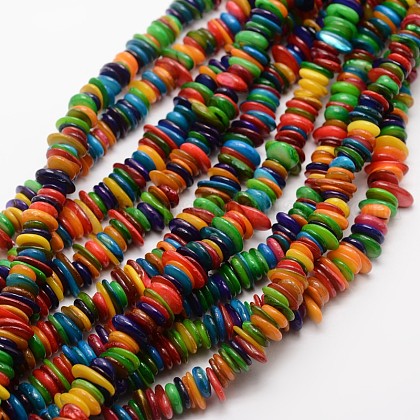 Dyed Disc Natural Freshwater Shell Beads Strands UK-SHEL-E355-15-K-1