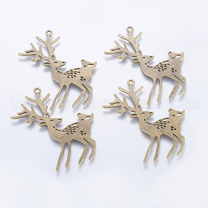 Tibetan Style Alloy Christmas Reindeer/Stag Big Pendants UK-PALLOY-A13182-AB-NR-1