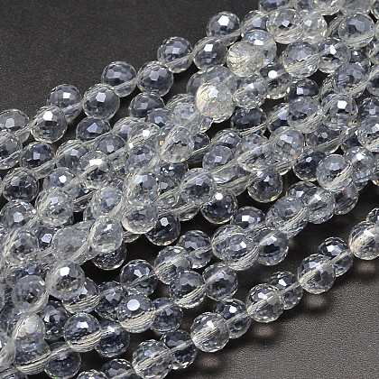 Faceted Round Pearl Luster Plated Electroplate Glass Beads Strands UK-EGLA-J129-PL01-K-1